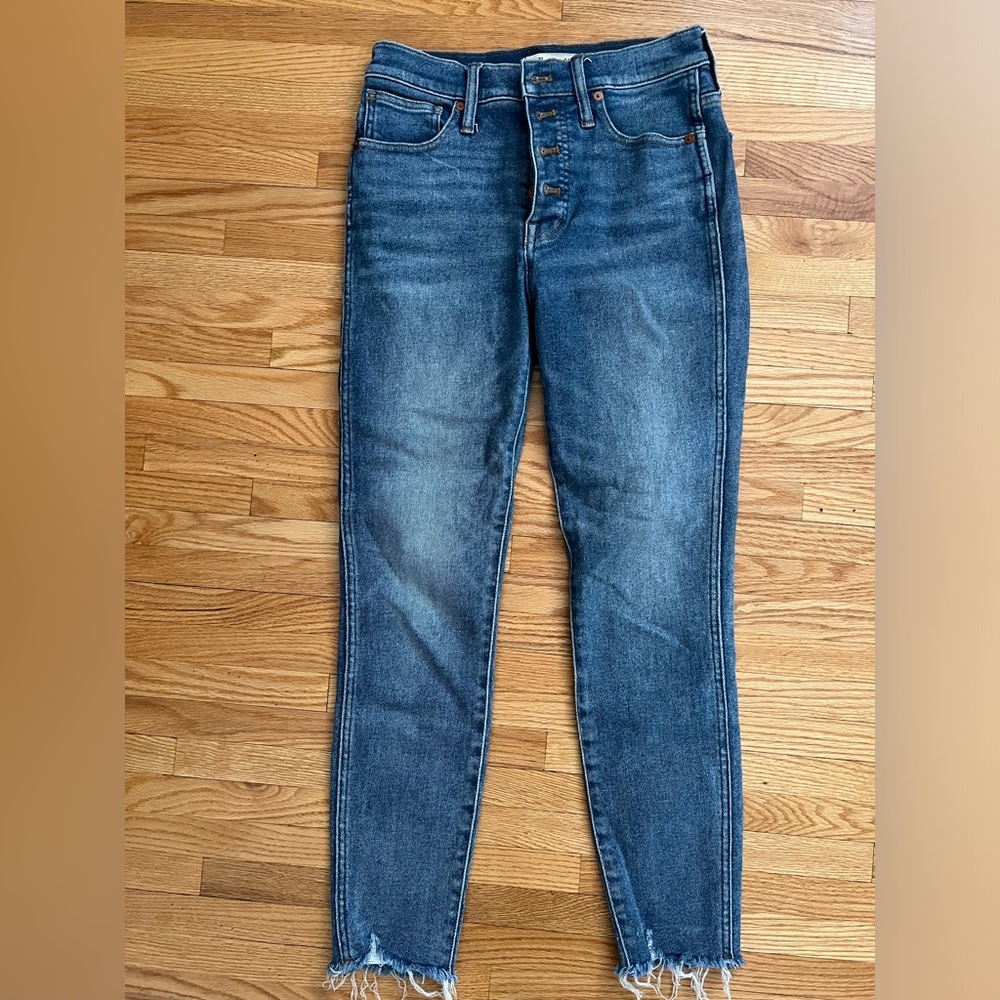 Madewell High-Rise Skinny Jeans Womens Blue Button-Front Raw Hem